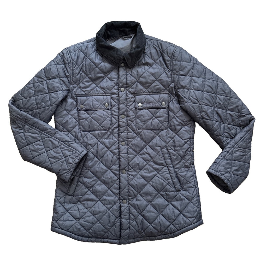 Barbour Akenside Jacket Men M Navy Quilted Corduroy Collar Insulated Field Coat